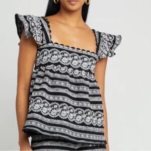 Kourt Embroidered Black Scalloped Top size medium Boho size medium